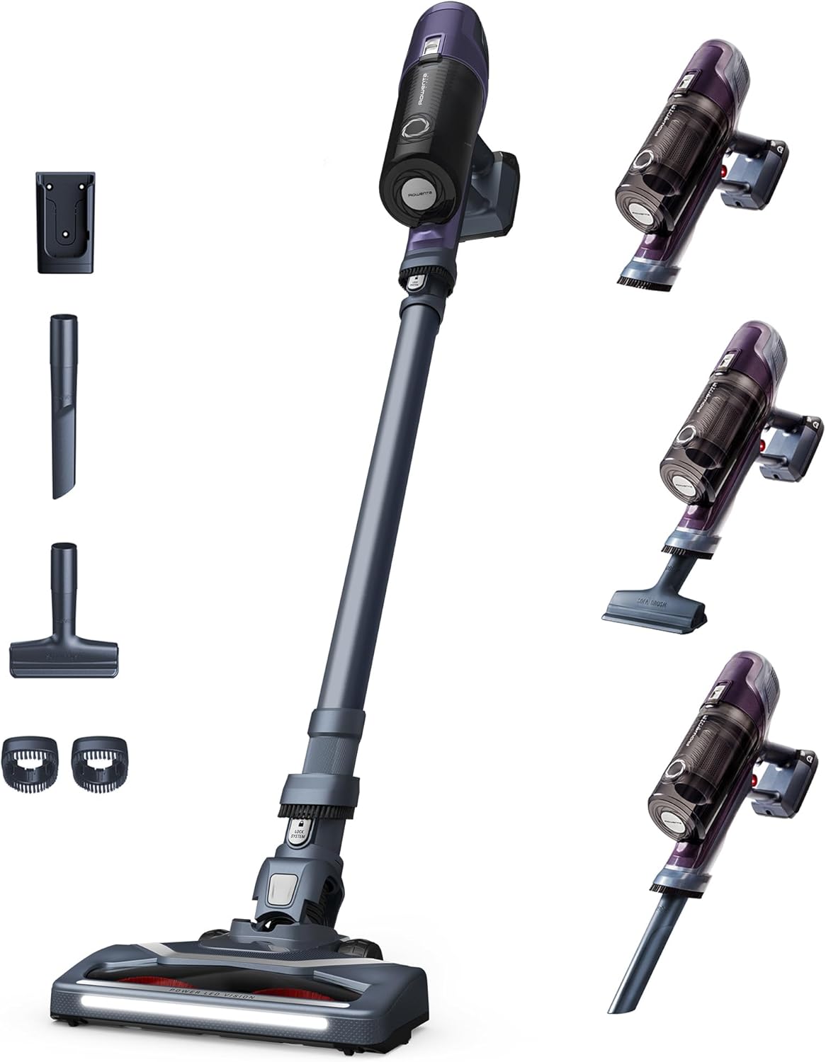 Rowenta X-Pert 6.60 Aspirateur Balai sans fil, Léger, Puissance 100W, Autonomie 45min, Efficace sur tous Types de Sols, LED RH6838WO, Violet Violet 4 Accessoires