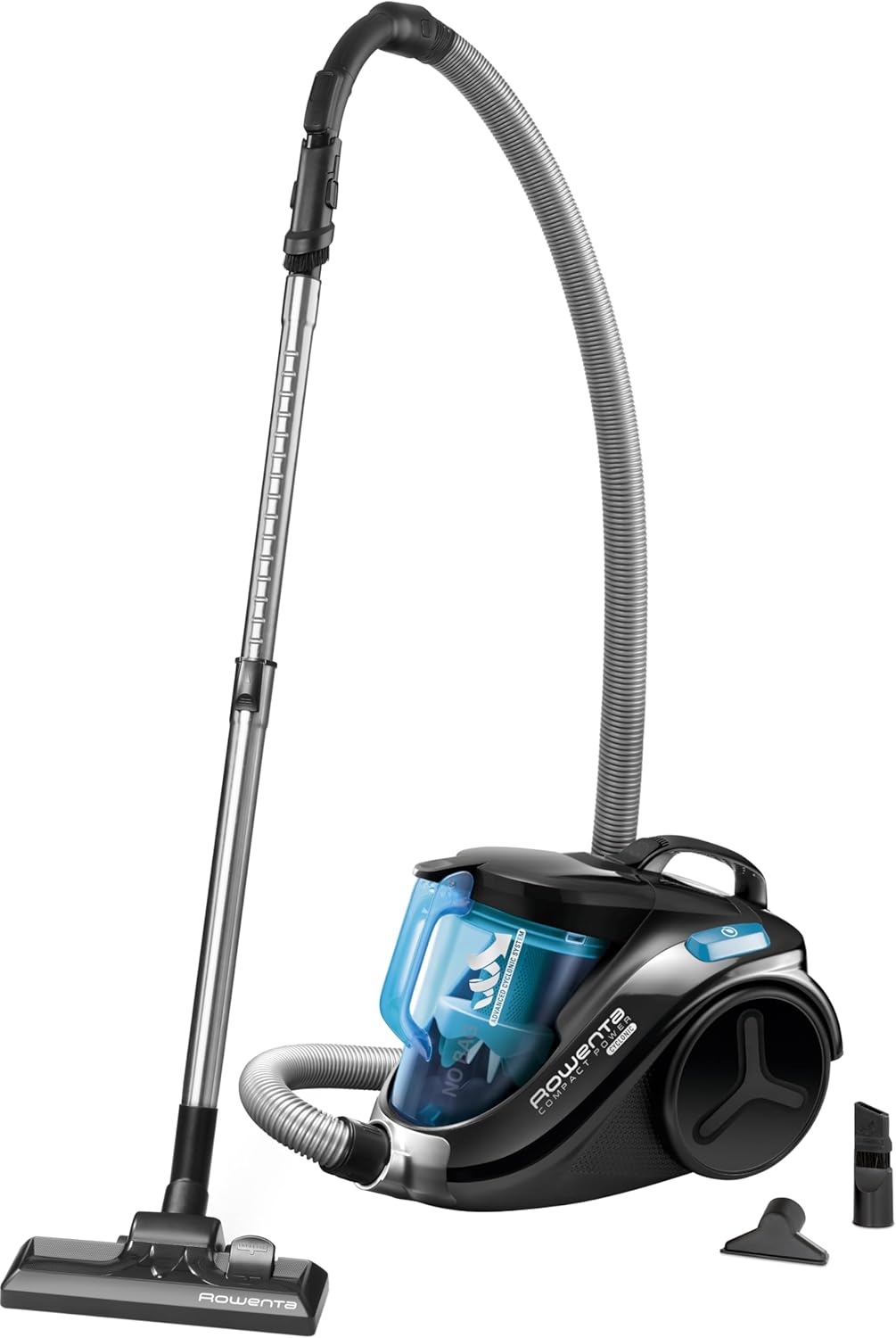 Rowenta Compact Power Cyclonic Aspirateur Sans Sac Performant Compact Léger Maniable Ergonomique Capacité 1,5L RO3731EA, Noir / Turquoise Noir-turquoise