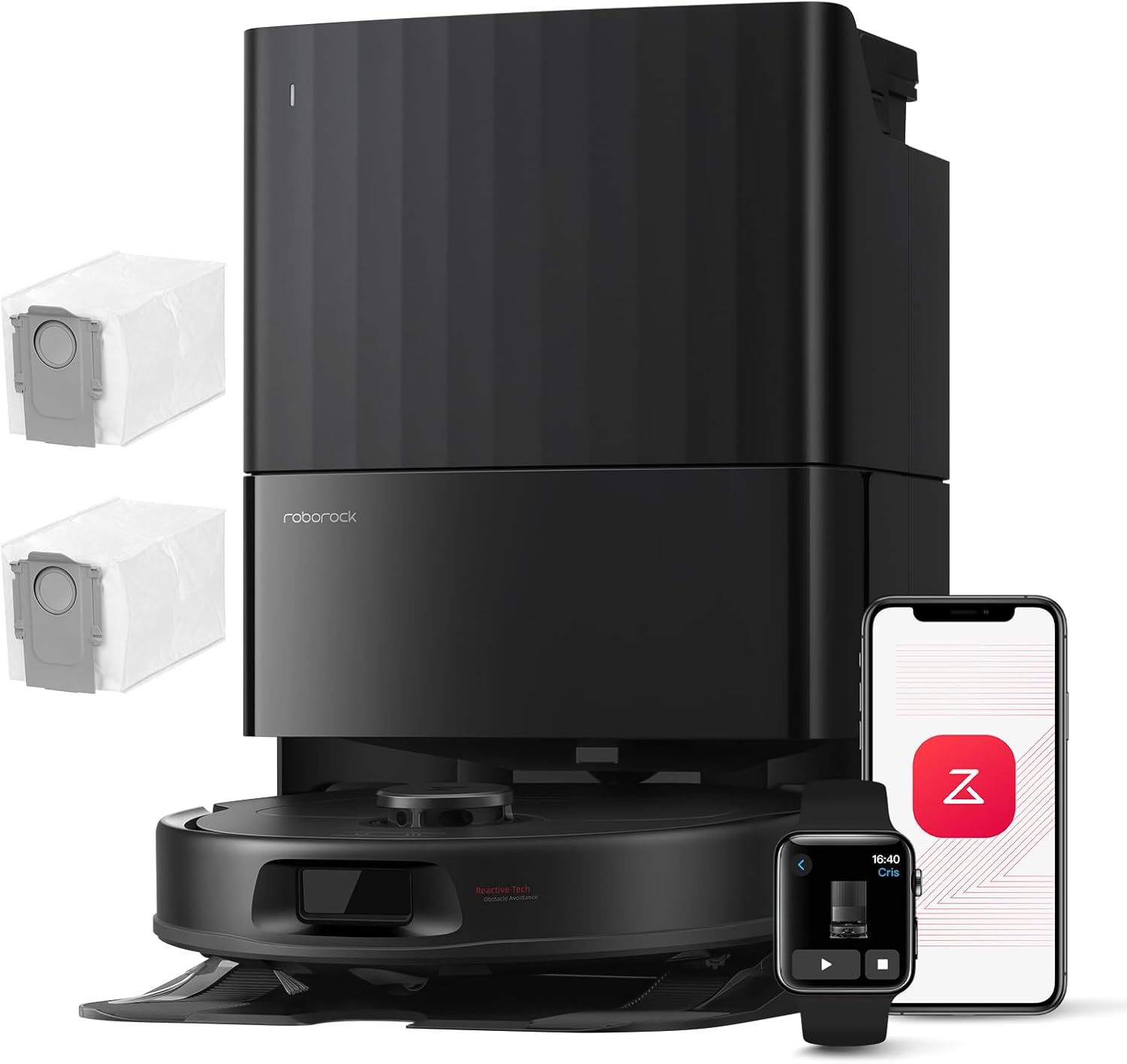 QV 35A Set Aspirateur Robot Laveur, 8000Pa HyperForce, Station Multifonctionnelle, Serpillière Rotative 200 TR/Min & Relevable 10mm, Anti-enchevêtrement, Évitement d'obstacles, Cartographie QV 35A Set Noir