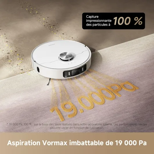 L40 Ultra AE Robot Aspirateur et Serpillière Autonome, 19 000 Pa Aspiration Puissante, Nettoyage Sec-Humide, Dock Tout-en-1 Vidange Automatique, 2 Brosses Incluses