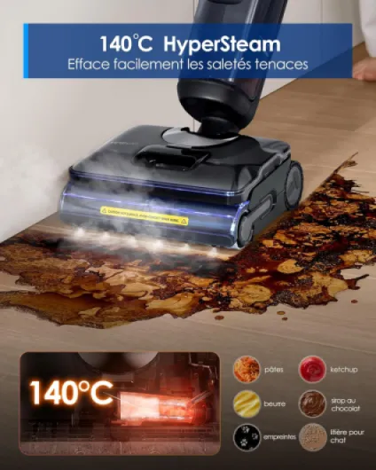 Tineco Floor One S7 Stretch Steam Aspirateur Balai Vapeur sans Fil Tout-en-Un, 160℃ HyperSteam, Plat 180°, Auto-Nettoyage FlashDry 85℃, 80 Min d'autonomie, Parfait pour Les Saletés Collantes