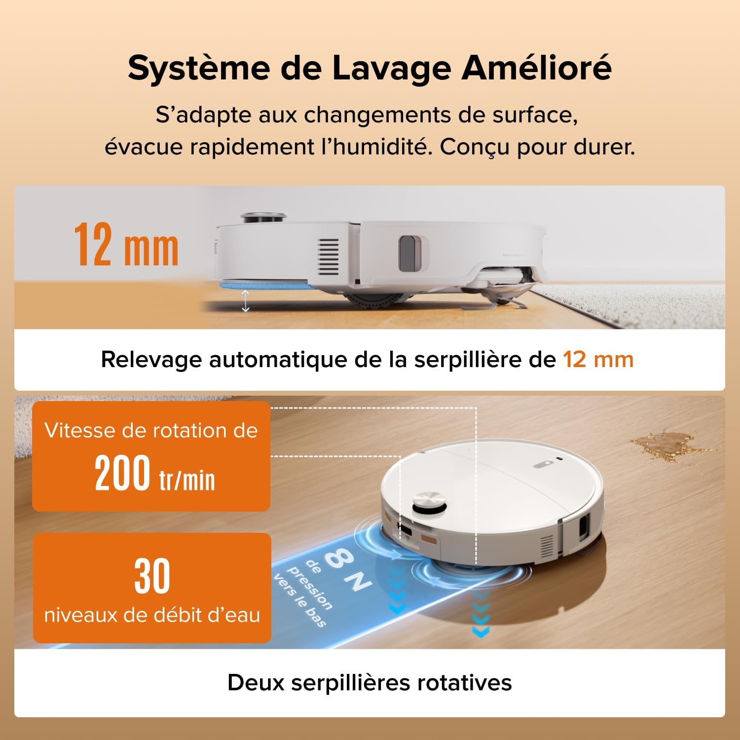 Qrevo Edge 2 Aspirateur Robot Laveur, 25 000 Pa, Système de Nettoyage Amélioré, Évite 280+ Obstacles, Lavage des Serpillières à 80°C, Anti-enchevêtrement, Technologie FlexiArm, Blanc