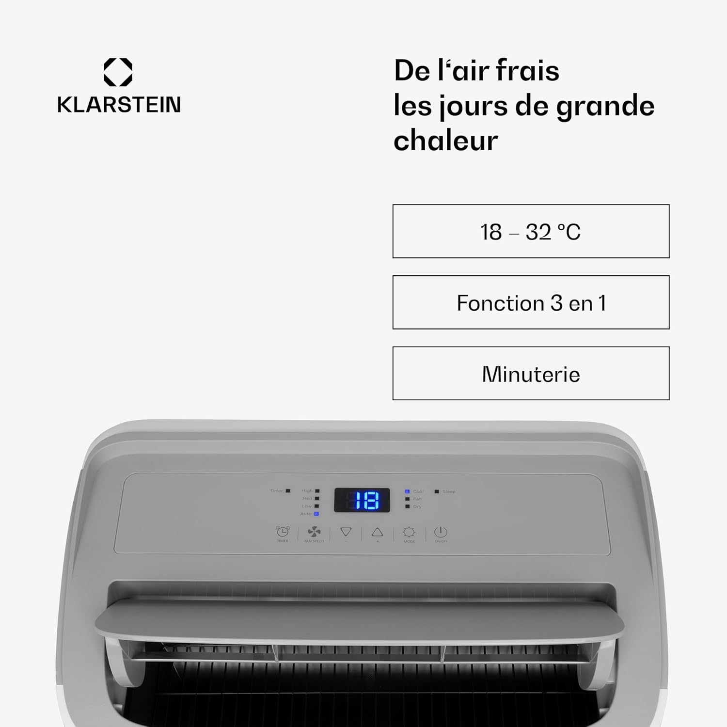 Climatiseur Mobile Silencieux, Mini Climatiseur 3 en 1, Mode Nuit, Déshumidificateur, Ventilateur, Petite Climatisation à Faible Conso, Evacuation, Clim Portable, 12000 BTU, Climatiseurs Blanc Grandbreeze Eco