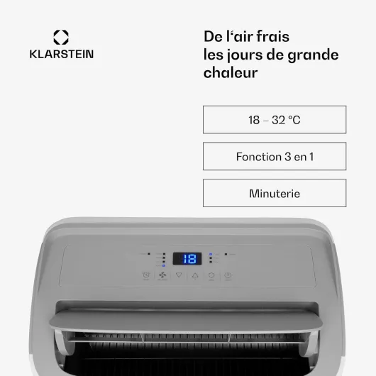 Climatiseur Mobile Silencieux, Mini Climatiseur 3 en 1, Mode Nuit, Déshumidificateur, Ventilateur, Petite Climatisation à Faible Conso, Evacuation, Clim Portable, 12000 BTU, Climatiseurs Blanc Grandbreeze Eco