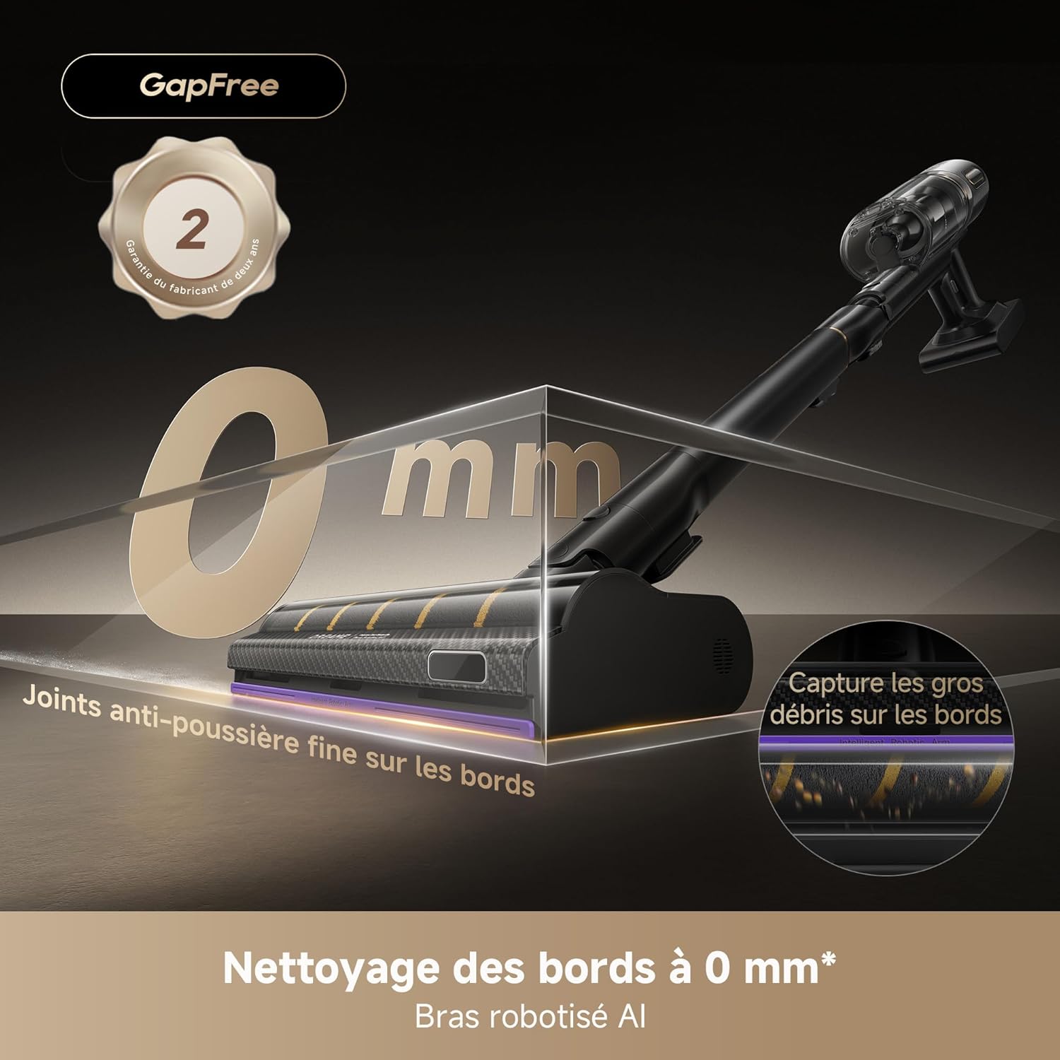 V20 Pro-A Aspirateur Balais sans Fil, Nettoyage des Bords à 0 mm, des Sols Durs, des Tapis et des Poils, sans Nœuds, 24 000PA / 210 AW, Autonomie de 90 Min, Filtration à 99,99%