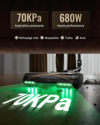 P20+ Aspirateur Balai sans Fil,70Kpa/680W/70Min Aspirateur Laveur avec Nettoyage de Sol,Aspirateur Pliable sans Fil Puissant,Autoportante,Brosse Anti-Enmêlement pour Tapis,Poils Animaux,Voit 2XL Gris Clair et Café