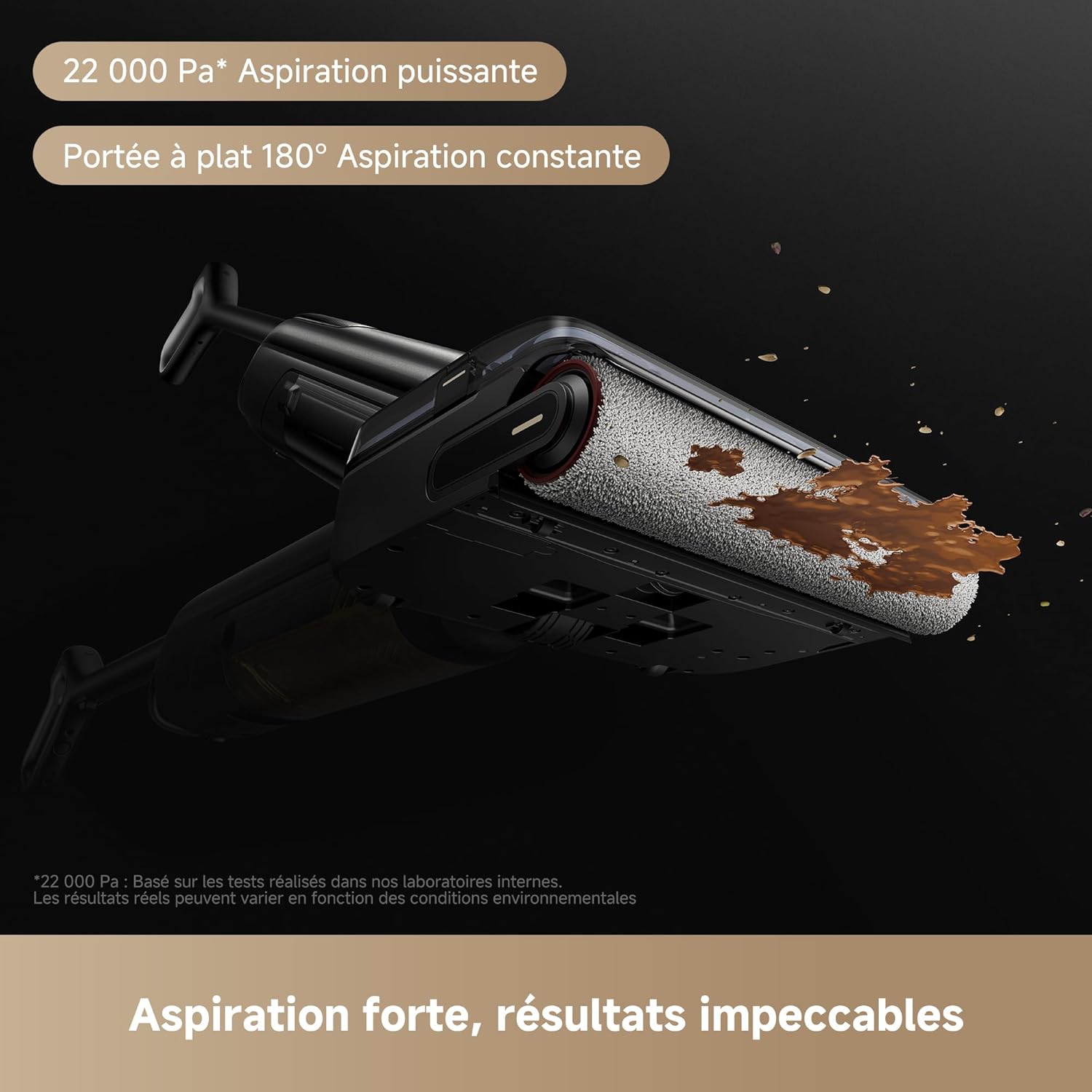 Mova M50 Aspirateur Eau/poussière, Double Bord, Aspiration 22 kPa, Anti-enchevêtrement, Brosse lavée à 85 °C, séchage 5 Min, Rotation 90°, détection saleté et Aspiration Auto M50-noir