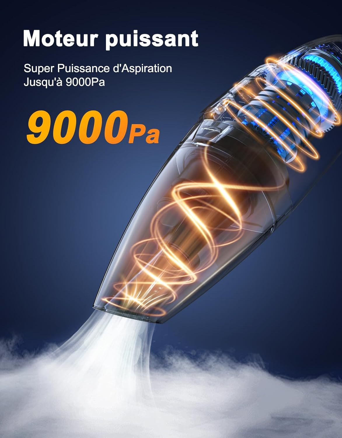Aspirateur à Main, Rechargeable 9KPA Aspirateur Voiture Puissant sans Fil avec [Socle Charge Rapide & Lumière LED], 2 Filtres HEPA, Aspirateurs de Table pour Canapé/Maison/Tapis/Escaliers