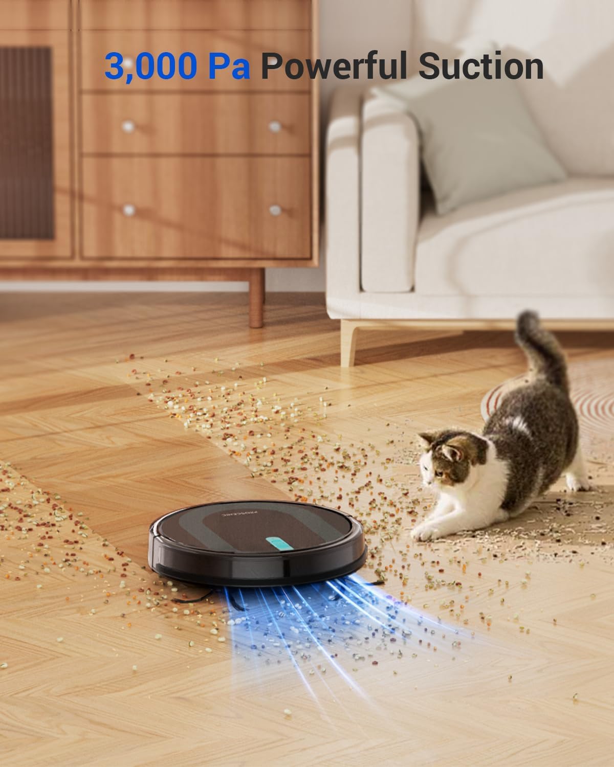 850T Aspirateur Robot Laveur 3000Pa, Robot Aspirateur aspiration puissante 120min d'Autonomie, 7.3cm Ultra-Mince Silencieux,Connecté par Alexa/APP/IFTTT, Pour Poils Animaux Tapis Sols Durs