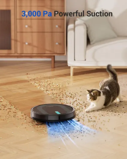 850T Aspirateur Robot Laveur 3000Pa, Robot Aspirateur aspiration puissante 120min d'Autonomie, 7.3cm Ultra-Mince Silencieux,Connecté par Alexa/APP/IFTTT, Pour Poils Animaux Tapis Sols Durs