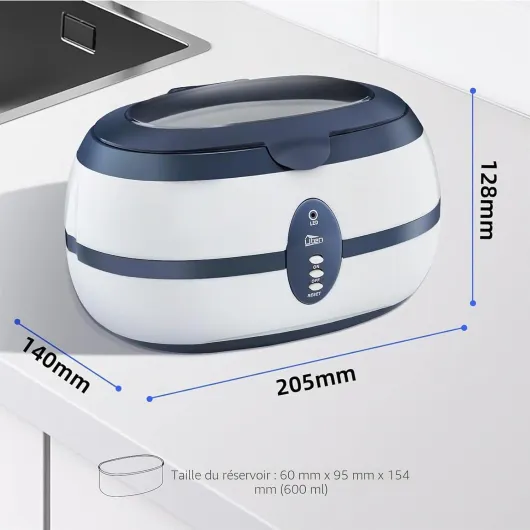 Nettoyeur à Ultrasons 600ML Appareil Nettoyeur Domestique avec Panier Nettoyage et Support Automatique pour Nettoyage Bijoux Lunette Dentier CD