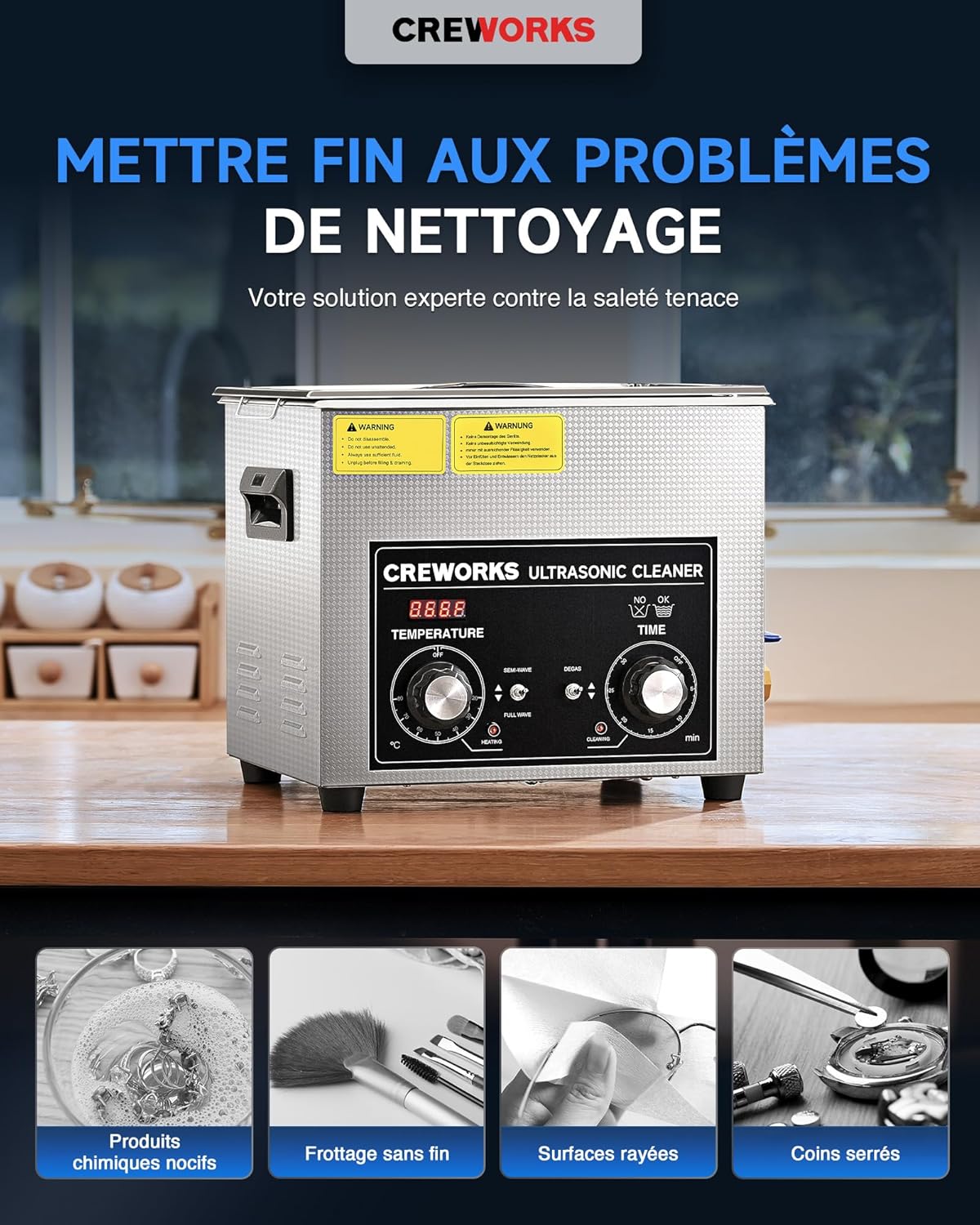 10L Nettoyeur à Ultrasons Professionnel丨Puissance 240W丨Chauffage 300W丨Minuterie 1-30min丨Mode Dégazage et Mode Doux, Bac à Ultrasons Commercial Machine de Nettoyage Ultrasonique