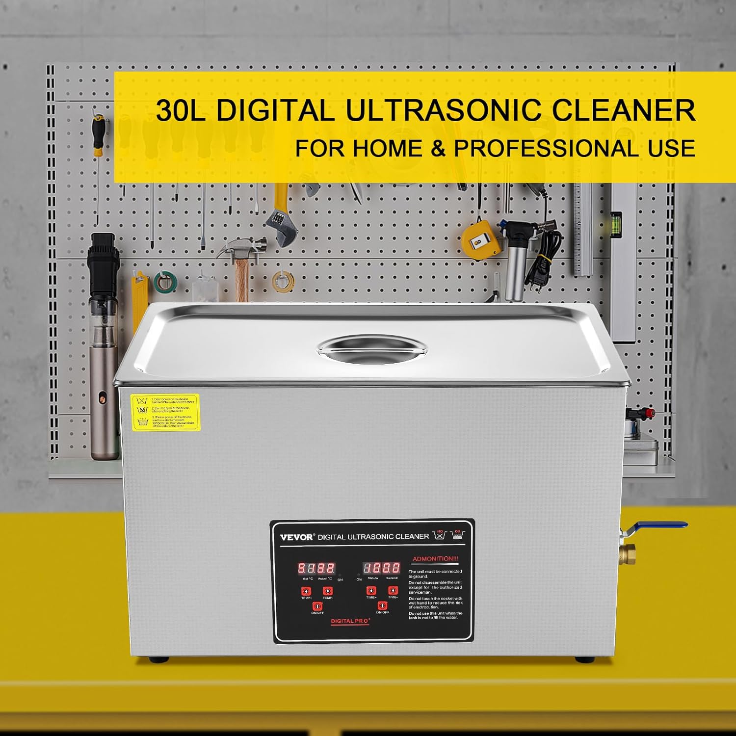 Nettoyeur à Ultrasons 30L en Acier Inoxydable Bac Ultrasons Numérique avec Chauffage Temps et Température Réglables Appareil de Nettoyage Ultrasonique pour Bijoux Lunettes Montres Labo Clinique