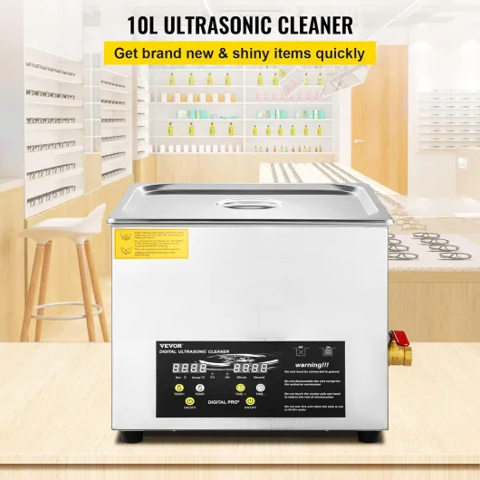 Nettoyeur à Ultrasons Numérique 10 L, Chauffage 400 W, Ultrasons 240 W, Bac Ultrasons avec Chauffage et Minuterie, Appareil de Nettoyage Ultrasonique en Inox, pour Bijoux Lunettes Montres 10L