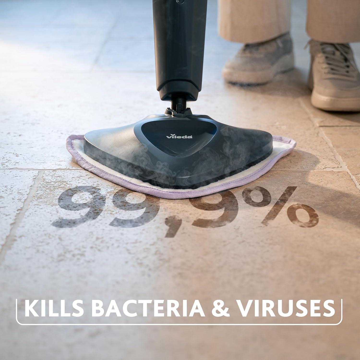 Steam Plus Pro Nettoyeur vapeur, tue jusqu’à 99% des bactéries et des virus, parfait pour les sols délicats, avec 4 réglages de la vapeur, plateau de rangement inclus