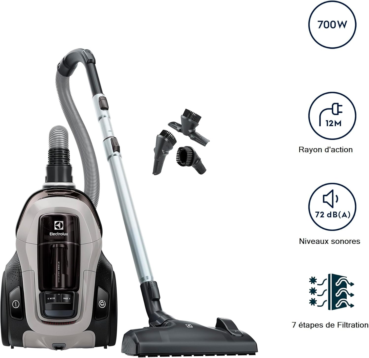 Pure C9, Aspirateur Traineau sans Sac, Aspiration Puissante, 7 étapes de Filtration, Poignée Flexible avec Variateur de Flux d'air, Accessoires 3 en 1 Clipsés sur Poignée, PC91-4MG, Gris Pure C9 PC91-4MG