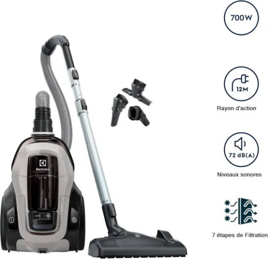 Pure C9, Aspirateur Traineau sans Sac, Aspiration Puissante, 7 étapes de Filtration, Poignée Flexible avec Variateur de Flux d'air, Accessoires 3 en 1 Clipsés sur Poignée, PC91-4MG, Gris Pure C9 PC91-4MG