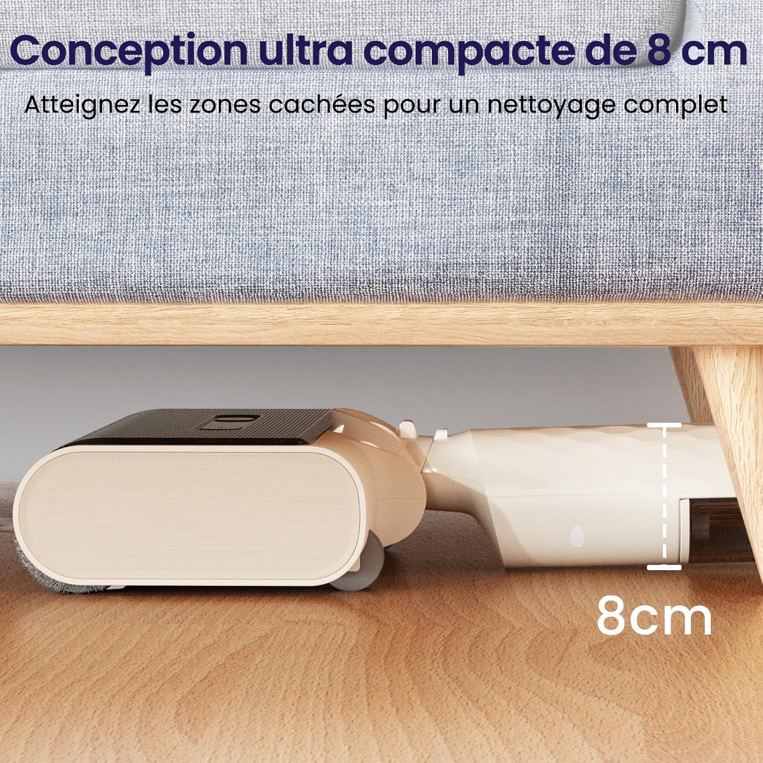 LS100 Aspirateur Laveur sans Fil, Nettoyeur de Sol Eau et Poussière, 2,65 kg Léger et Puissant, Design Plat 170°, Autonettoyage, Nettoyage des Bords, 60 Min, pour Sols Durs Blanc Ivoire