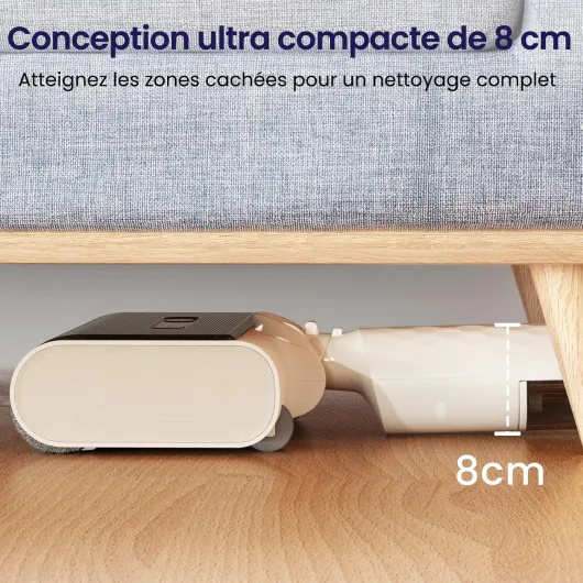 LS100 Aspirateur Laveur sans Fil, Nettoyeur de Sol Eau et Poussière, 2,65 kg Léger et Puissant, Design Plat 170°, Autonettoyage, Nettoyage des Bords, 60 Min, pour Sols Durs Blanc Ivoire