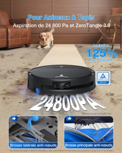 DEEBOT T80S Omni Robot Aspirateur Laveur, 24 800 Pa, OZMO Roller 2.0, ZeroTangle 3.0, Triple Lift, Lavage Patin 40 à 75 °C, Séchage à l'Air Chaud, Noir T80S OMNI Noir Noir