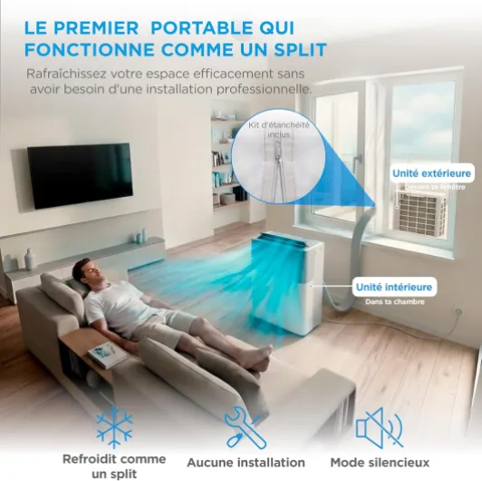 MIDEA Climatiseur PortaSplit Mobile Silencieux 4-in-1- 12000 BTU - Chauffage et Climatisation Portable Prêt à Poser 3,5kW- Clim Mobile avec rafraîchisseur, déshumidificateur, chauffage,ventilateur