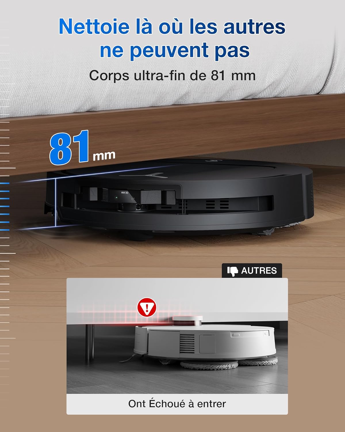 T50 Omni GEN2 Aspirateur Robot avec Station, Puissance 21000Pa, Brosse latérale et serpillière Extensibles, ZeroTangle 2.0, AIVI 3D 2.0, Lavage à l'eau Chaude 75℃, Ultra-Mince 81 mm, Noir T50 OMNI BLACK Gen2