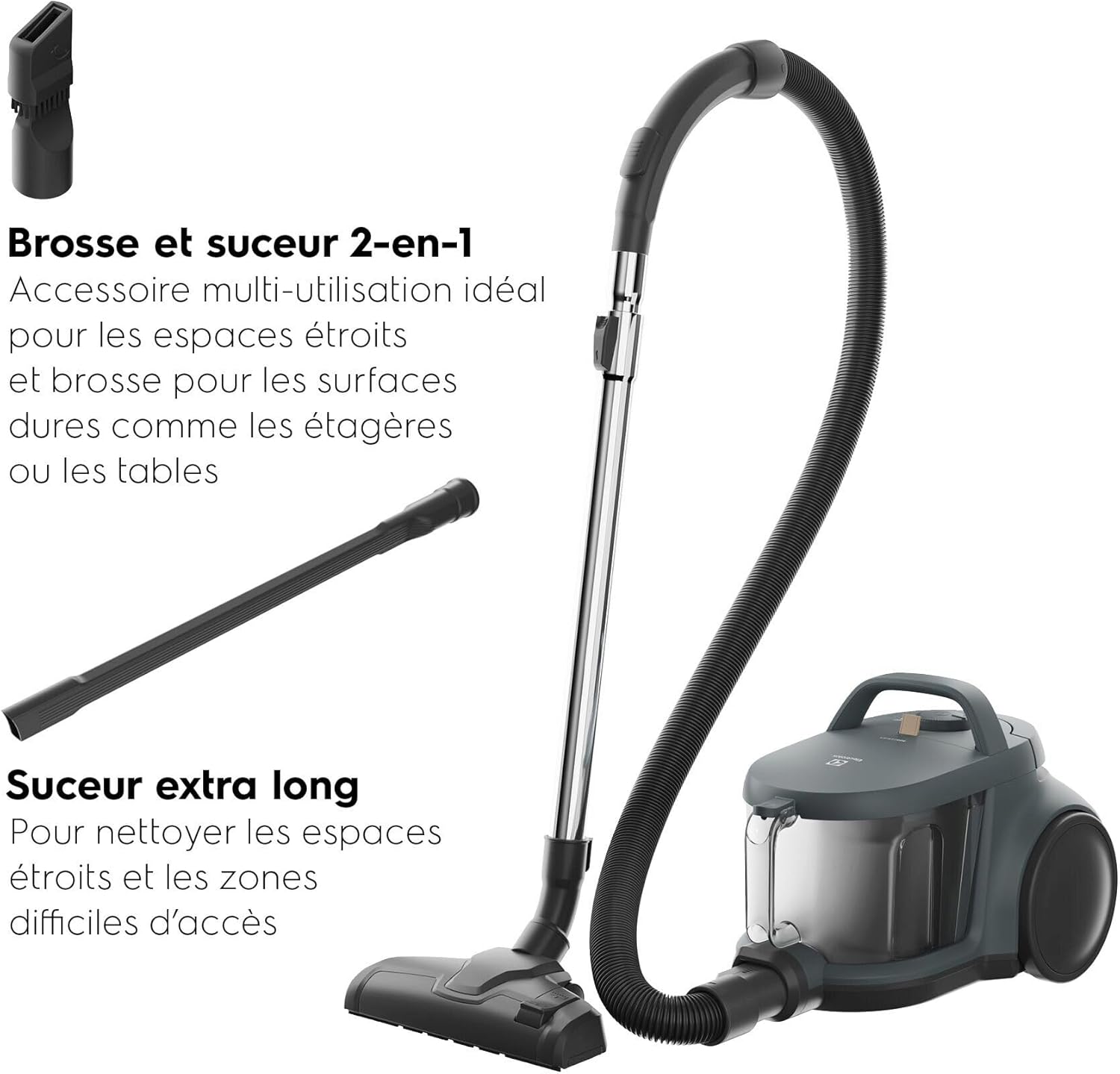 Clean 300, EL31C2OG, Aspirateur sans Sac, Technologie cyclonique, Filtration HEPA en 4 étapes, Brosse Combifloor, Capacité du bac à poussière 2L, Rayon d’Action 8m, 78 DB, Olive Green