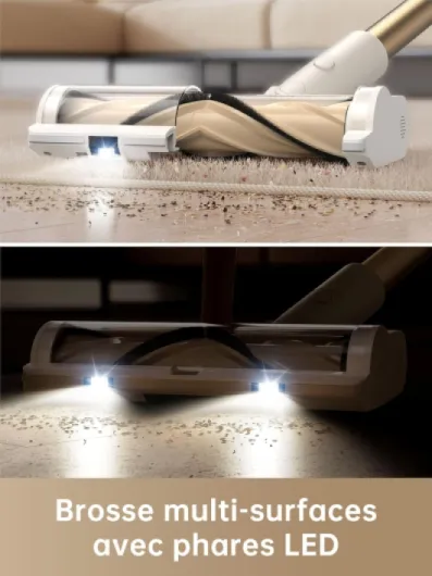 R10 Aspirateur Balai sans Fil, 20 000PA / 120AW, Autonomie de 60 Min, Filtration avancée, Brosse Multi-Surfaces avec éclairage LED Idéal pour ménage, Poils d'animaux et Tapis