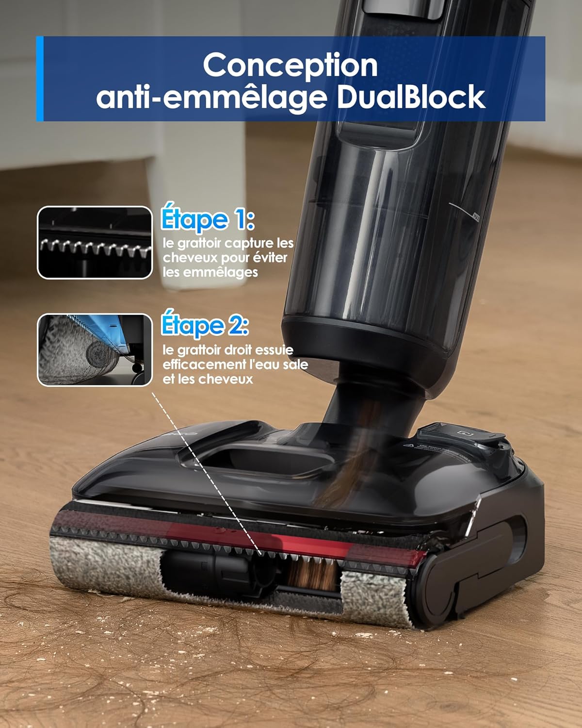 Tineco Floor One S7 Stretch Ultra Aspirateur Laveur, Aspirateur Balai sans Fil, Anti-emmêlage, Plat à 180°, Autonomie de 50 Minutes, Auto-Nettoyage Flashdry à 85°C, Nettoyage des Bords de Deux Côtés
